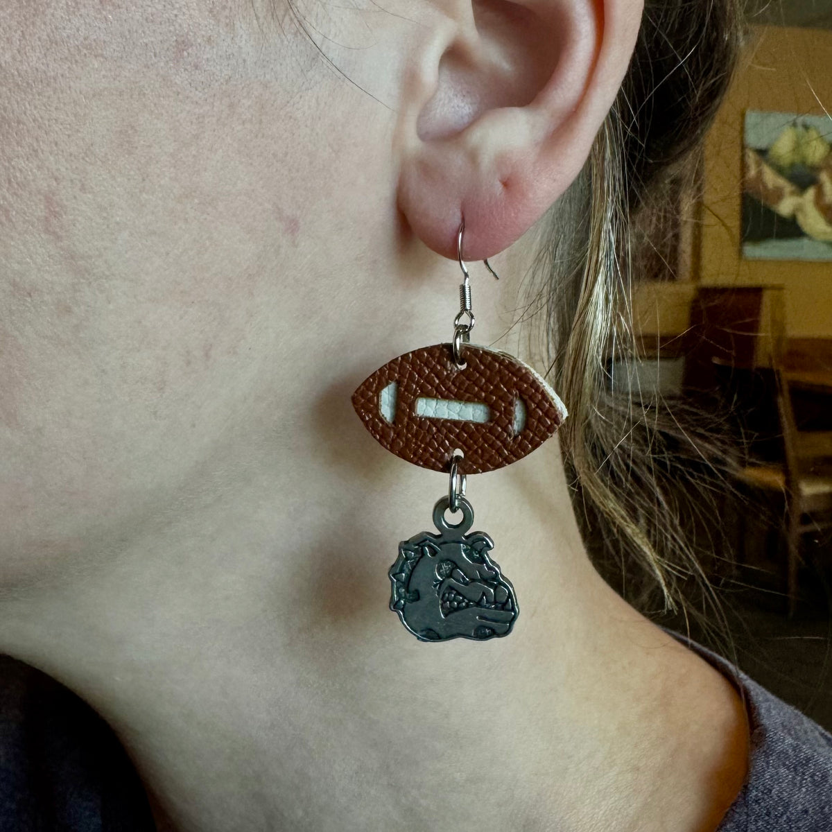 Bulldog Football Dangle Earrings