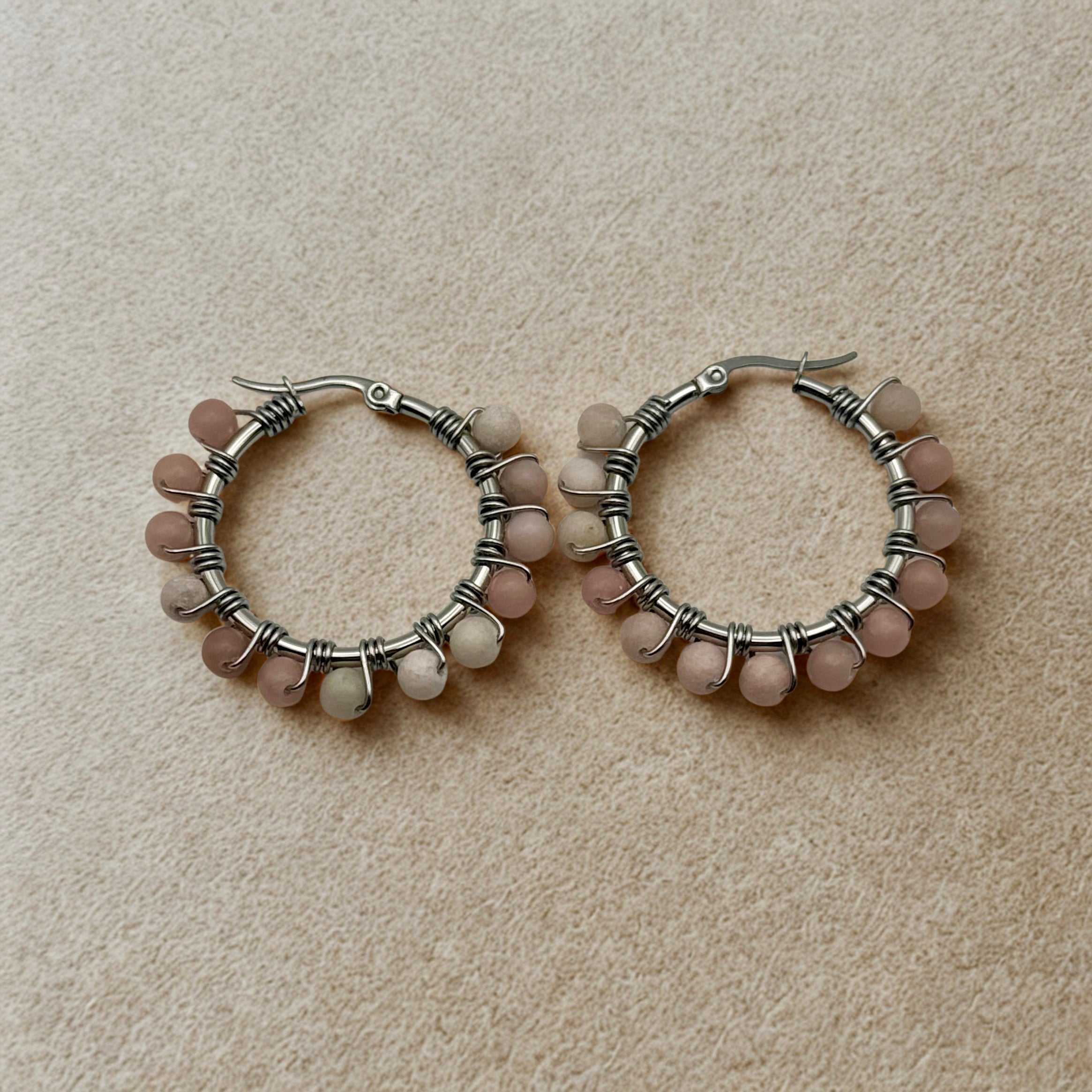 Pink Opal Beaded Earrings