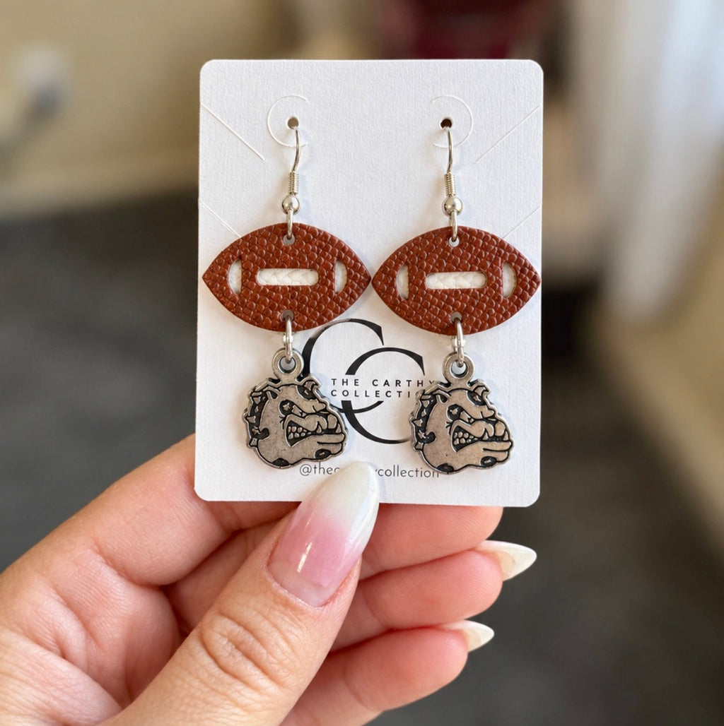 Bulldog Football Dangle Earrings