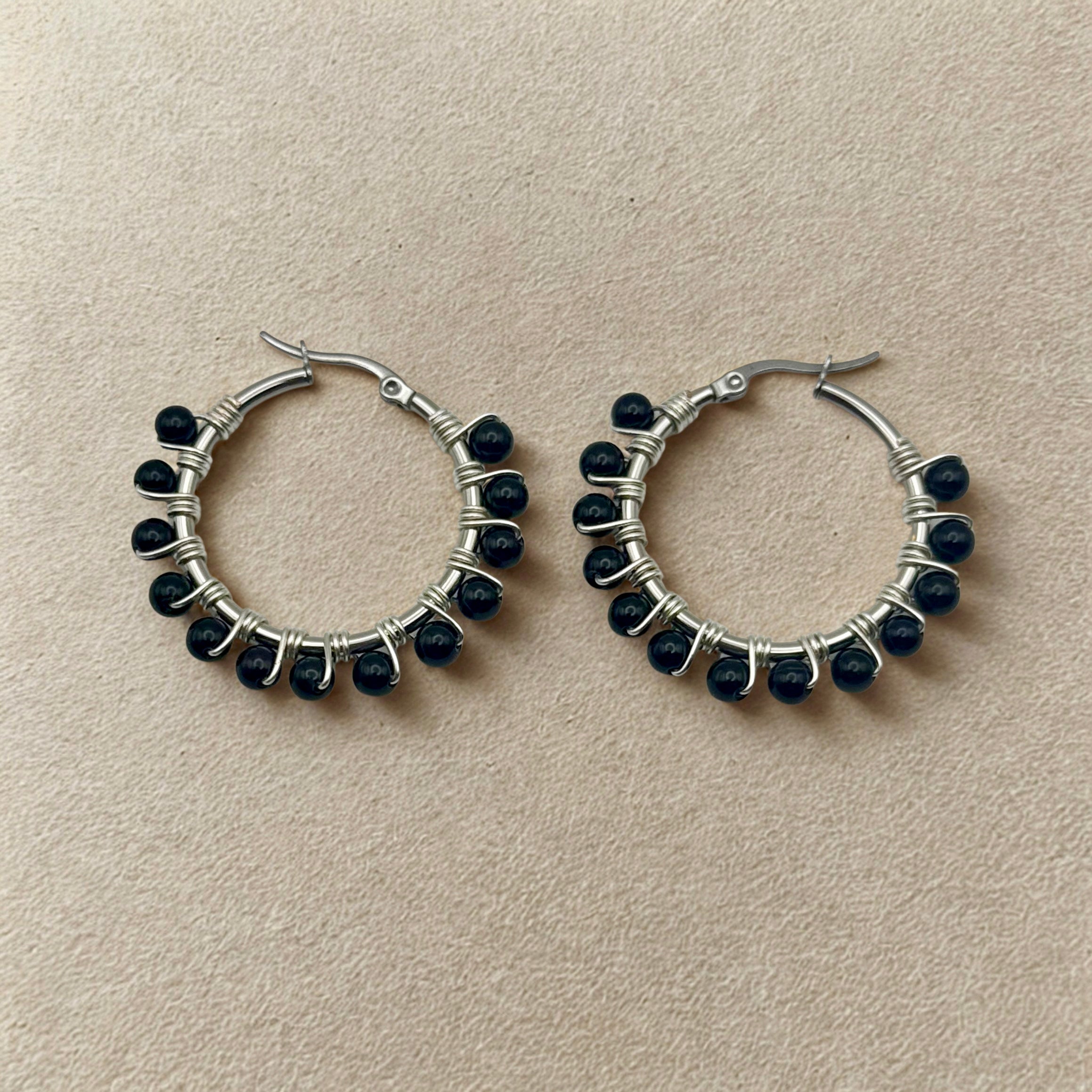 Black Jasper Beaded Hoop