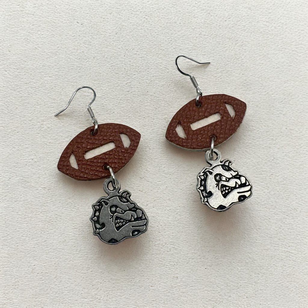 Bulldog Football Dangle Earrings